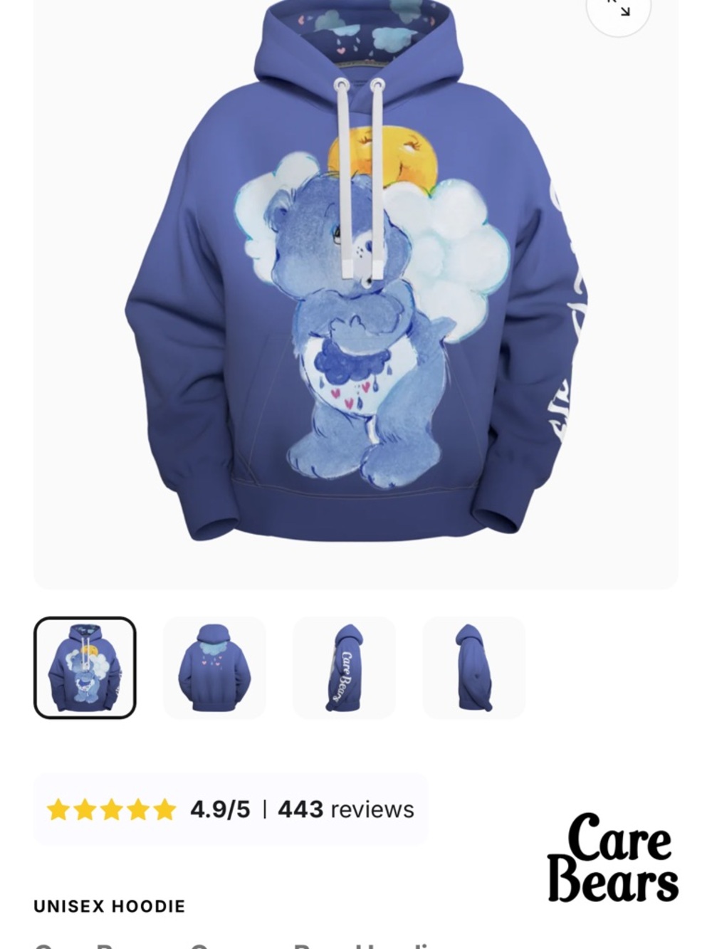 Care Bears Blue Cloud Bear Graphic Hoodie